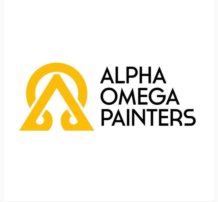 This is an image from Alpha Omega Painters LLC, located in North Carolina. This is a Alpha Omega Painters LLC logo with a bold yellow emblem above the company name in black text.