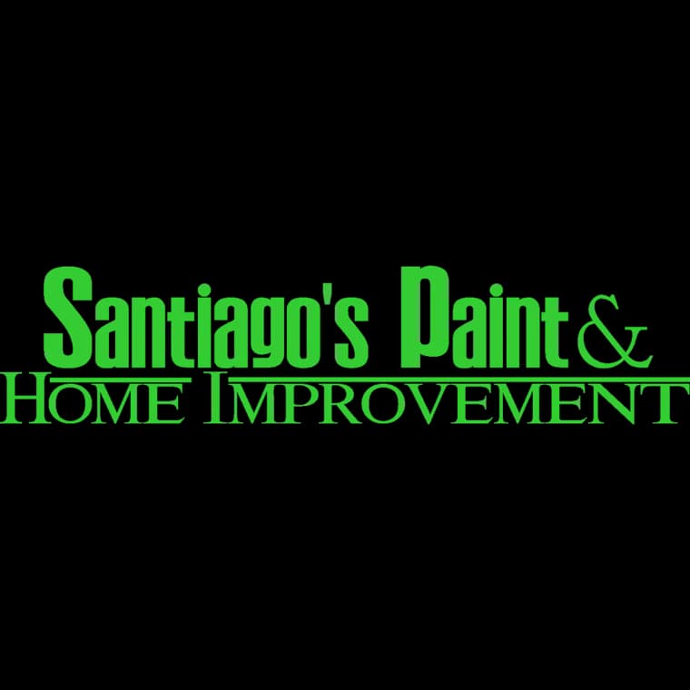 "This is an image from Santiago's Paint & Home Improvement, located in Texas. The logo for Santiago's Paint & Home Improvement features bright green text in a bold, serif style with an emphasis on the words 'Paint & Home Improvement.'"
