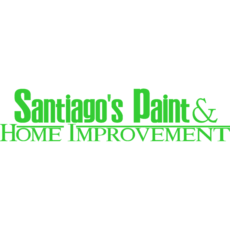 "This is an image from Santiago's Paint & Home Improvement, located in Texas. The logo for Santiago's Paint & Home Improvement features bright green text in a bold, serif style with an emphasis on the words 'Paint & Home Improvement.'"