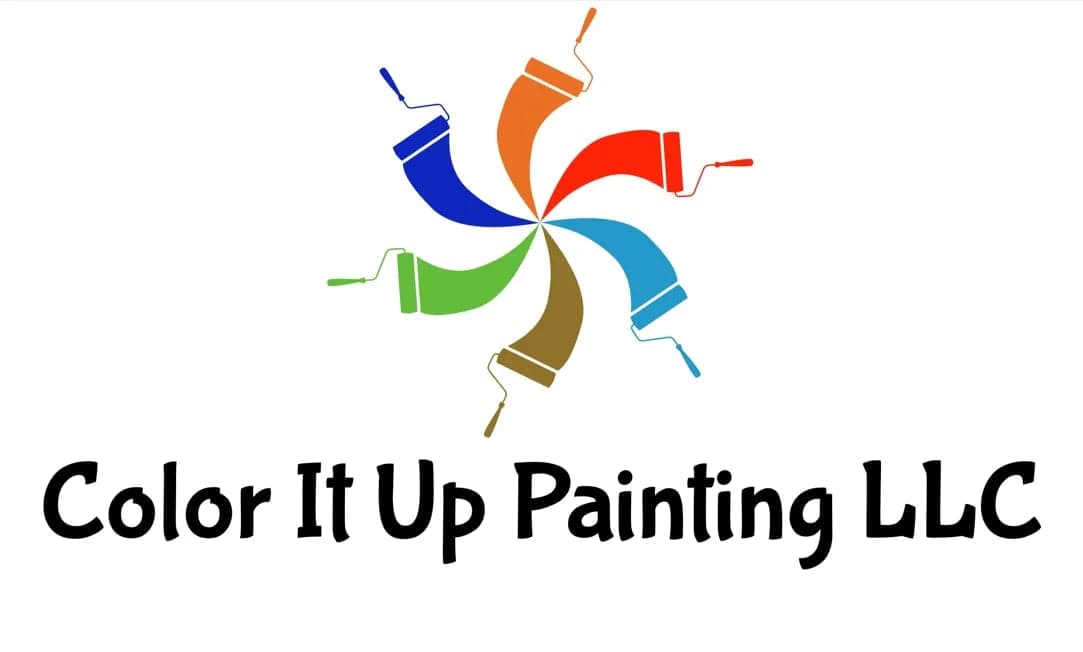 This is an image from Color It Up Painting company, located in Bradenton, FL. The image is a Color It Up Painting LLC logo featuring a pinwheel design made of colorful paint rollers in blue, orange, red, teal, brown, and green.