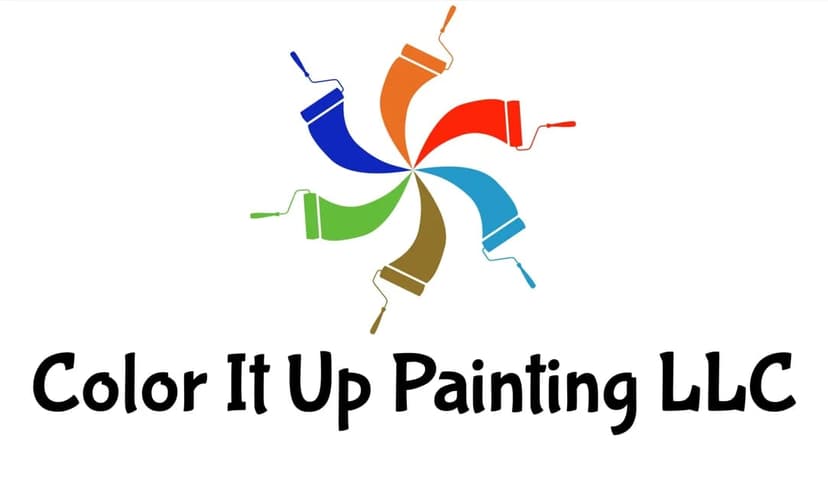 This is an image from Color It Up Painting company, located in Bradenton, FL. The image is a Color It Up Painting LLC logo featuring a pinwheel design made of colorful paint rollers in blue, orange, red, teal, brown, and green.