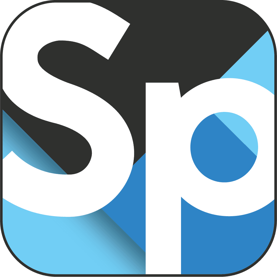 This is an image from Splash Painting, located in Wisconsin. The logo for Splash Painting features a stylized lowercase “sp” in white lettering over a geometric blue and black background with a modern, bold design.