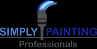 Logo for Simply Painting Professionals. The design features a modern paintbrush icon with blue tones above bold text in blue and black.