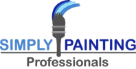 Logo for Simply Painting Professionals. The design features a modern paintbrush icon with blue tones above bold text in blue and black.