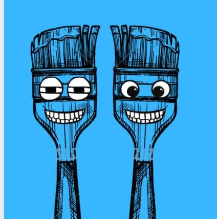 This is an image from Brush Brothers Painting LLP company, located inGolden, CO The image is a Cartoon logo of two smiling blue paintbrush characters, Brush Brothers Painting LLP.