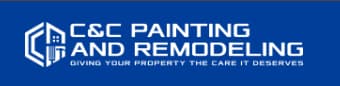 This is an image from C&C Painting and Remodeling, located in Kansas. The logo for C&C Painting and Remodeling features bold white lettering on a deep blue background with a modern geometric house and cube-style icon representing professional painting and remodeling services.