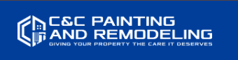 This is an image from C&C Painting and Remodeling, located in Kansas. The logo for C&C Painting and Remodeling features bold white lettering on a deep blue background with a modern geometric house and cube-style icon representing professional painting and remodeling services.