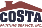 This is the logo of Costa Painting Service MA. The design features a red roofline above bold blue text, symbolizing professional painting and home improvement services in Massachusetts.