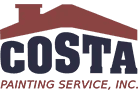 This is the logo of Costa Painting Service MA. The design features a red roofline above bold blue text, symbolizing professional painting and home improvement services in Massachusetts.