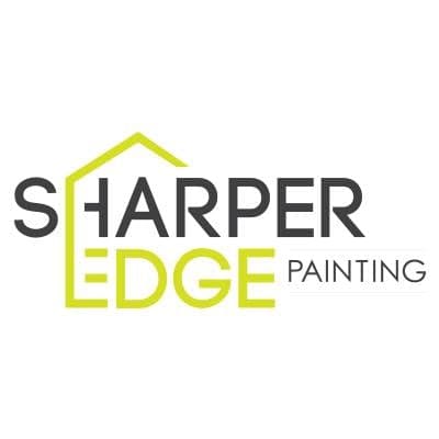 This is an image from Sharper Edge Painting, located in Arizona. The logo for Sharper Edge Painting features modern gray and lime green text with a simple house outline incorporated into the design.