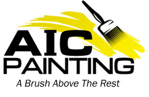 This is an image from AIC Painting Services, located in Florida. The logo for AIC Painting Services features a black and yellow design with a paintbrush graphic forming a house silhouette.
