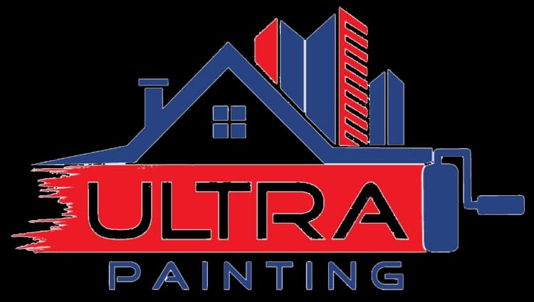 This is an image from Ultra Painting, located in Wisconsin. The logo for Ultra Painting features a stylized house and city skyline graphic in red and blue with a paint roller icon and bold lettering, representing professional residential and commercial painting services.