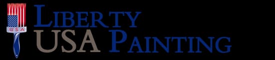 This is an image from Liberty USA Painting, located in Texas. The logo for Liberty USA Painting features a stylized American flag motif with bold blue and red elements next to the company name in strong serif lettering.