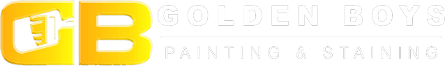 This is an image from Golden Boys Painting & Staining, located in New York. The logo for Golden Boys Painting & Staining features bold yellow initials 'GB' with a paint roller icon and clean white text on a transparent background.