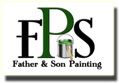 This is an image from Father & Son Painting, located in Pennsylvania. The logo for Father & Son Painting features large black and green FPS initials with a small paint can graphic above the company name.