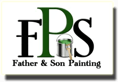 This is an image from Father & Son Painting, located in Pennsylvania. The logo for Father & Son Painting features large black and green FPS initials with a small paint can graphic above the company name.