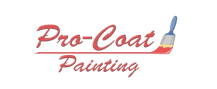 This is an image from Pro-Coat Painting, located in New York. The logo for Pro-Coat Painting features red script lettering with a paintbrush graphic and blue accent text.