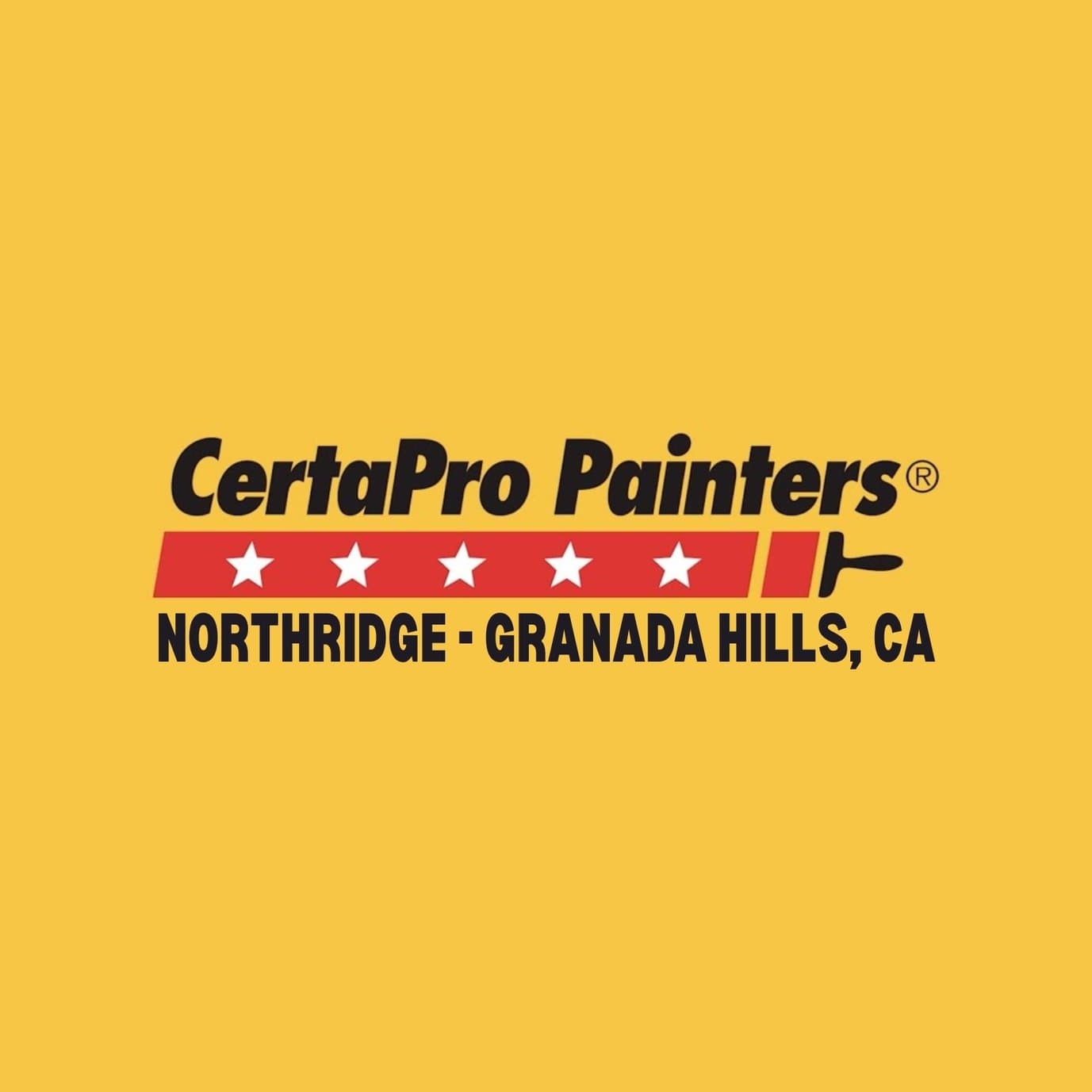 This is an image from CertaPro Painters of Northridge–Granada Hills, located in California. The logo for CertaPro Painters of Northridge–Granada Hills features bold black lettering on a yellow background with a red paintbrush graphic and star accents, highlighting the company name and service area.