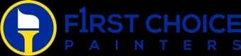 This is an image from First Choice Painters, located in North Carolina. The logo for First Choice Painters features a white paintbrush icon within a blue circle bordered by yellow, accompanied by bold blue text spelling out the company name.