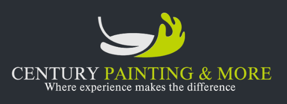 This is an image from Century Painting & More, located in North Carolina. The logo for Century Painting & More features a stylized paintbrush stroke in white and lime green above the company name in bold white and green text on a dark background, with the tagline 'Where experience makes the difference.