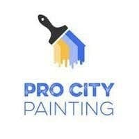 This is an image from Pro City Painting, located in Illinois. The logo for Pro City Painting features blue text with a paintbrush forming a house shape and yellow paint strokes underneath.