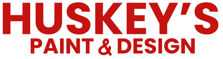This is an image from Huskey’s Paint & Design, located in North Carolina. The logo for Huskey’s Paint & Design features bold red uppercase text with a clean and modern font, emphasizing the company’s professional painting and design services.