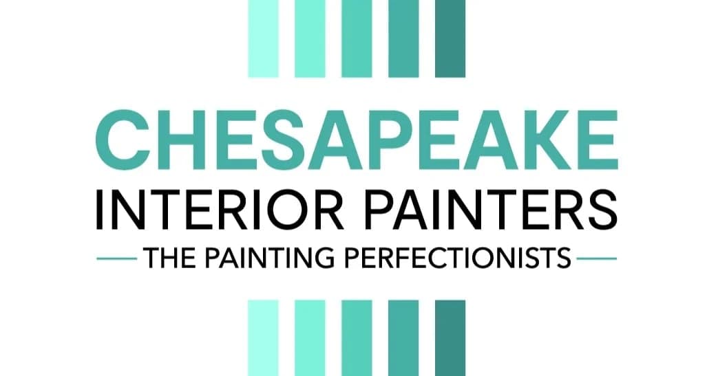 This is an image from Chesapeake Interior Painters, located in Maryland. The logo for Chesapeake Interior Painters features teal vertical bars surrounding bold turquoise and black text emphasizing their painting services.