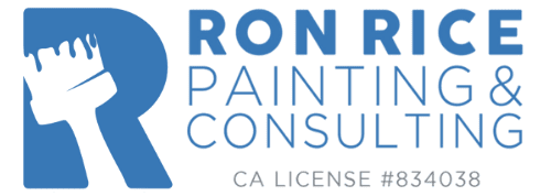 This is an image from Ron Rice Painting & Consulting, located in California. The logo for Ron Rice Painting & Consulting features a blue stylized “R” with a paintbrush graphic and includes the company name and California contractor license number.