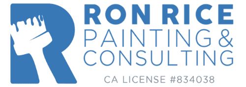 This is an image from Ron Rice Painting & Consulting, located in California. The logo for Ron Rice Painting & Consulting features a blue stylized “R” with a paintbrush graphic and includes the company name and California contractor license number.