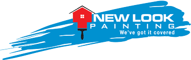 This is an image from New Look Painting, located in Michigan. The logo for New Look Painting features a blue paint brush stroke background with white and red lettering and the tagline 'We've got it covered.