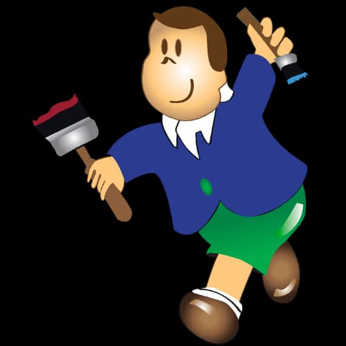 This is an image from Montgomery Paint Contracting, located in California. The image shows the official Montgomery Paint Contracting logo featuring a cartoon painter holding paint brushes, representing professional residential and commercial painting services.