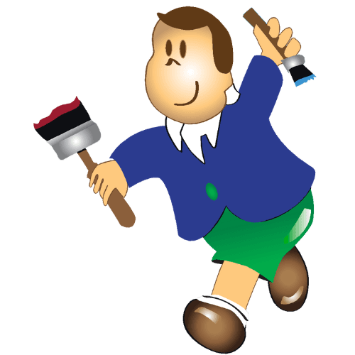 This is an image from Montgomery Paint Contracting, located in California. The image shows the official Montgomery Paint Contracting logo featuring a cartoon painter holding paint brushes, representing professional residential and commercial painting services.