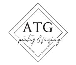 This is an image from Against the Grain Painting & Finishing, located in Montana. The logo for Against the Grain Painting & Finishing features black ATG lettering inside a thin diamond outline with script text for painting and finishing.