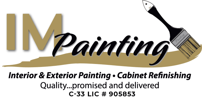 This is an image from IM Painting Inc, located in California. The image shows the company logo featuring the “IM Painting” name with a paintbrush graphic and gold and black color scheme, representing a professional painting company specializing in interior and exterior painting services.