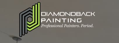 This is an image from Diamondback Painting, located in Texas. The logo for Diamondback Painting features a modern green geometric diamondback-style emblem with black outlines alongside clean white text and the tagline “Professional Painters. Period.”