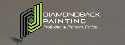 This is an image from Diamondback Painting, located in Texas. The logo for Diamondback Painting features a modern green geometric diamondback-style emblem with black outlines alongside clean white text and the tagline “Professional Painters. Period.”
