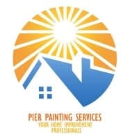 This is an image from Pier Painting Services, located in NY. The logo for Pier Painting Services features a stylized blue house beneath an orange and yellow sunburst design.