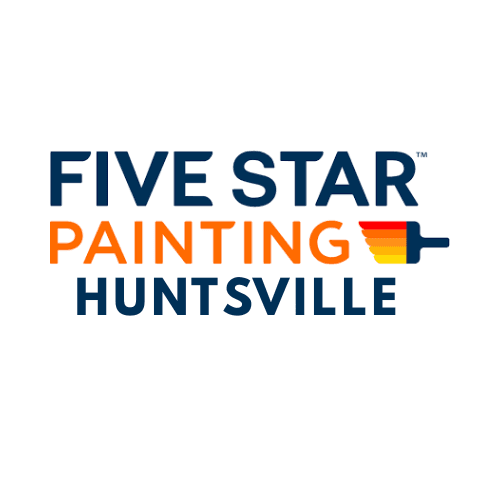 This is an image from Five Star Painting of Huntsville, located in Alabama. The logo for Five Star Painting of Huntsville features bold blue and orange text with a paint roller graphic using a gradient of warm colors to represent professional residential and commercial painting services.