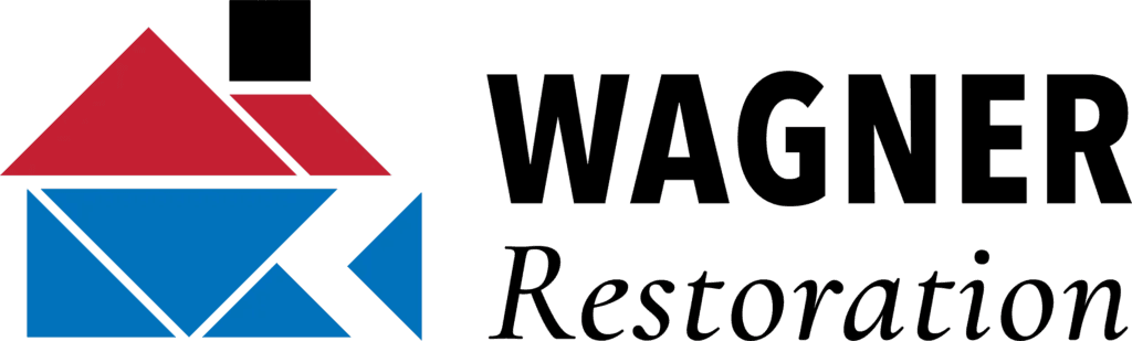 This is an image from Wagner Restoration LLC, located in Florida. The logo for Wagner Restoration LLC features a geometric red and blue abstract design resembling a stylized structure or roofline.