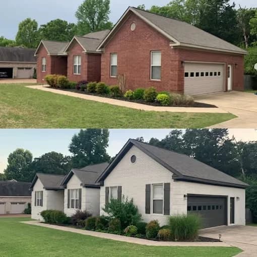 Painting project by Premier Painting Company in Smyrna, Tennessee. The image shows a before-and-after home exterior.