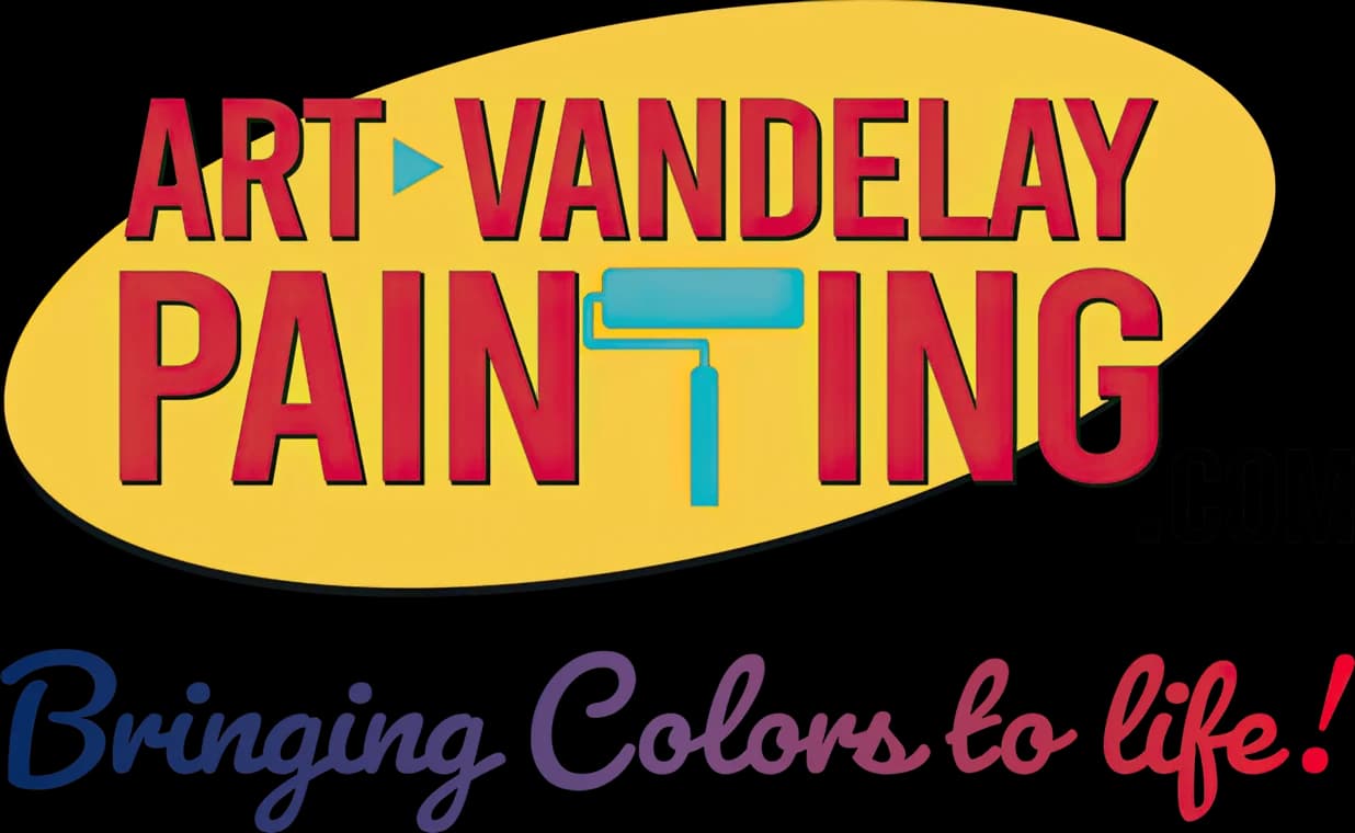 "This is an image from Art Vandelay Painting, located in Texas. The logo for Art Vandelay Painting features bold red lettering with a blue paint roller graphic inside a yellow oval and the tagline ‘Bringing Colors to life!’ beneath it."