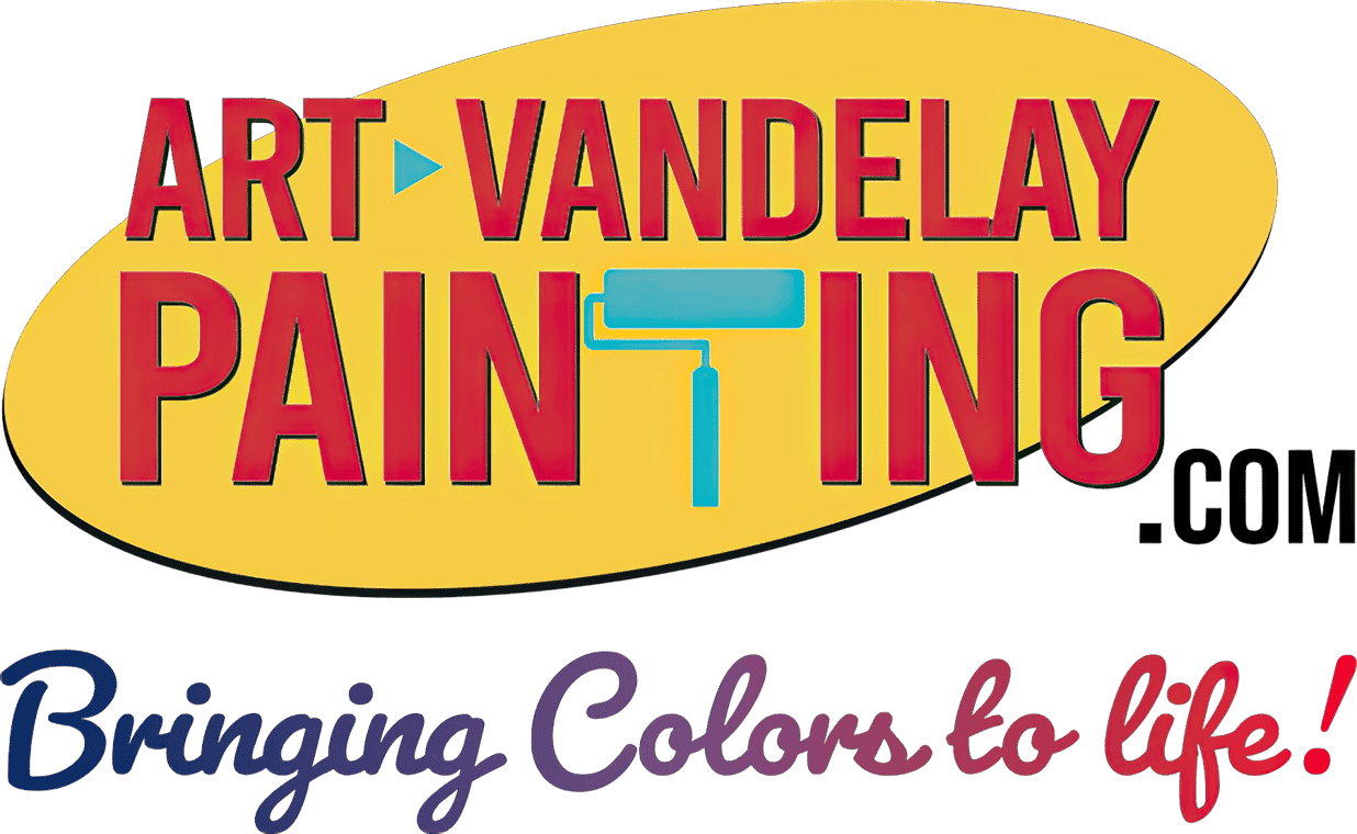 "This is an image from Art Vandelay Painting, located in Texas. The logo for Art Vandelay Painting features bold red lettering with a blue paint roller graphic inside a yellow oval and the tagline ‘Bringing Colors to life!’ beneath it."