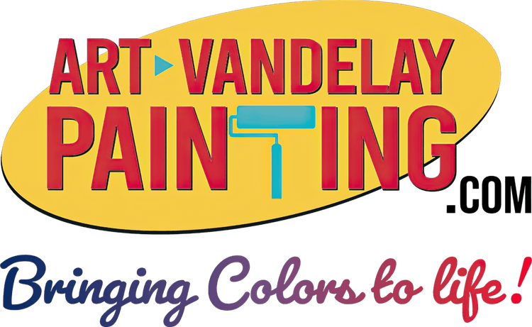 "This is an image from Art Vandelay Painting, located in Texas. The logo for Art Vandelay Painting features bold red lettering with a blue paint roller graphic inside a yellow oval and the tagline ‘Bringing Colors to life!’ beneath it."
