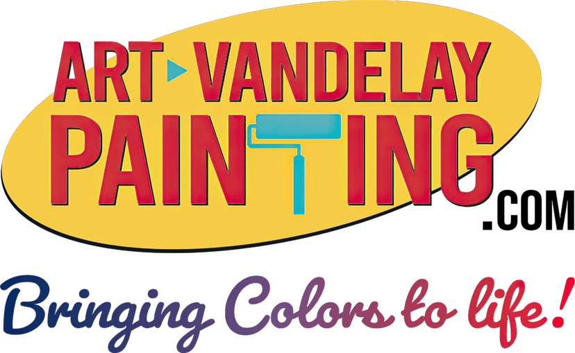 "This is an image from Art Vandelay Painting, located in Texas. The logo for Art Vandelay Painting features bold red lettering with a blue paint roller graphic inside a yellow oval and the tagline ‘Bringing Colors to life!’ beneath it."
