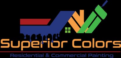 This is an image from Superior Colors Painting, located in North Carolina. This is a logo for Superior Colors Painting, featuring bold and colorful paintbrush strokes with the company name in vibrant lettering.