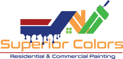 This is an image from Superior Colors Painting, located in North Carolina. This is a logo for Superior Colors Painting, featuring bold and colorful paintbrush strokes with the company name in vibrant lettering.