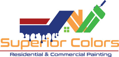 This is an image from Superior Colors Painting, located in North Carolina. This is a logo for Superior Colors Painting, featuring bold and colorful paintbrush strokes with the company name in vibrant lettering.