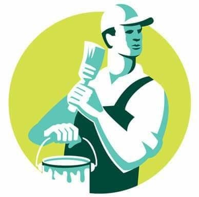 This is an image from Lou's Painting Company, located in Massachusetts. The logo illustration features a painter holding a brush and paint bucket, symbolizing professional residential and commercial painting services.