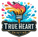 This is an image from True Heart Painting LLC, located in Indiana. The logo for True Heart Painting LLC features a colorful paintbrush with splashes of paint forming a heart shape above bold lettering, representing professional painting services with attention to detail.