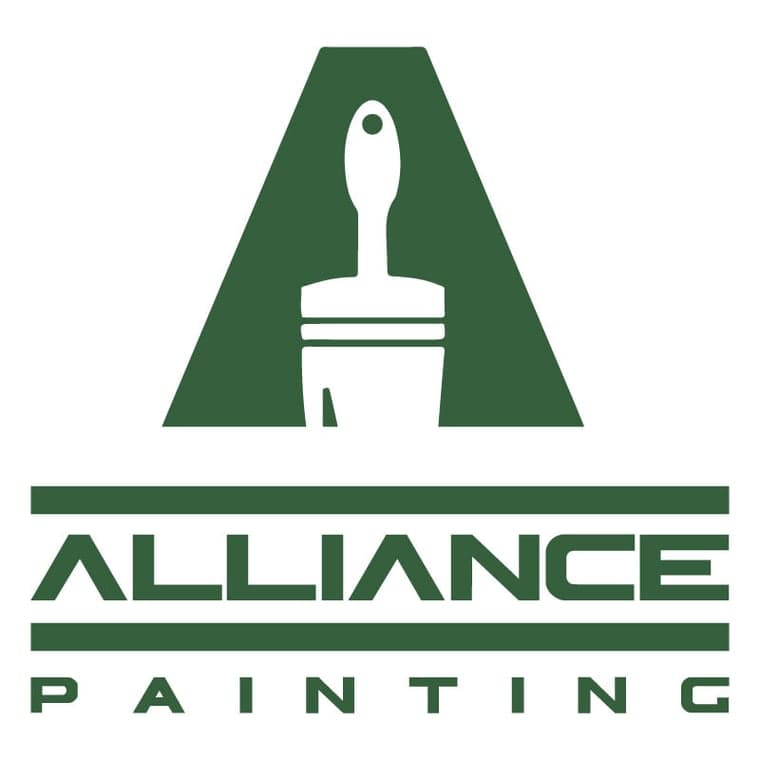 This is an image from Alliance Painting, located in Texas. The logo for Alliance Painting features a white paintbrush silhouette inside a green triangular shape with bold green text below.